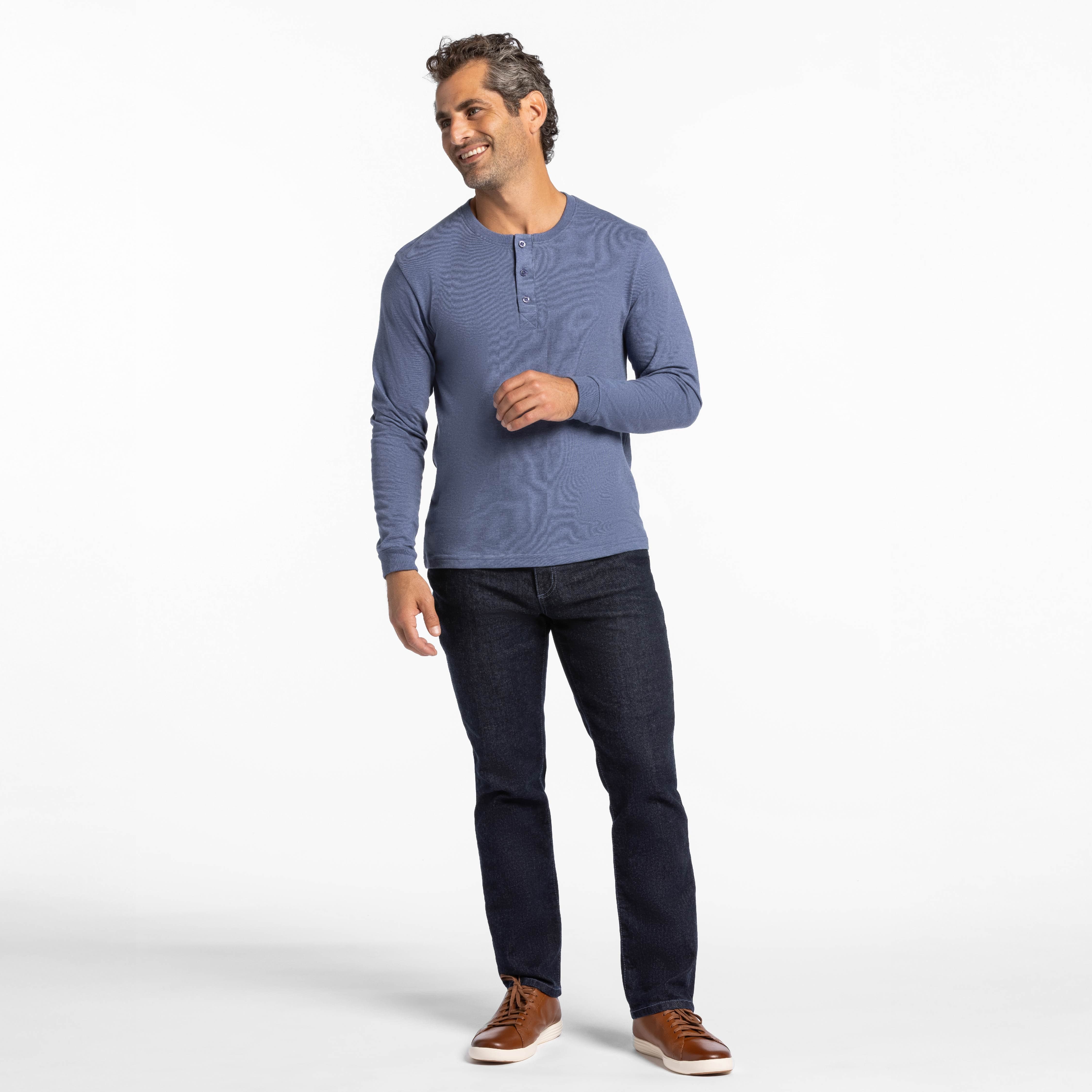 Ash & Erie Heather Blue Henley for Short Men Heather Blue / S