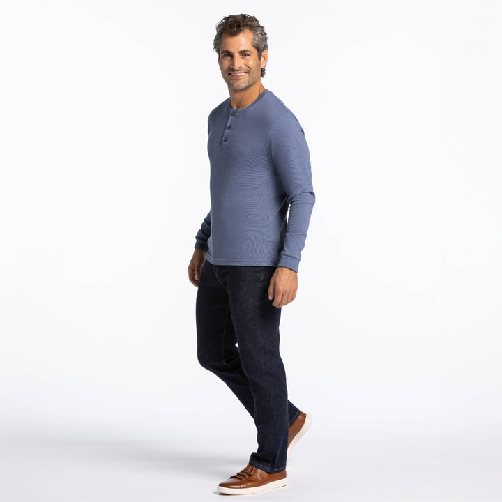 Ash & Erie Heather Blue Henley for Short Men   Long Sleeve Henley