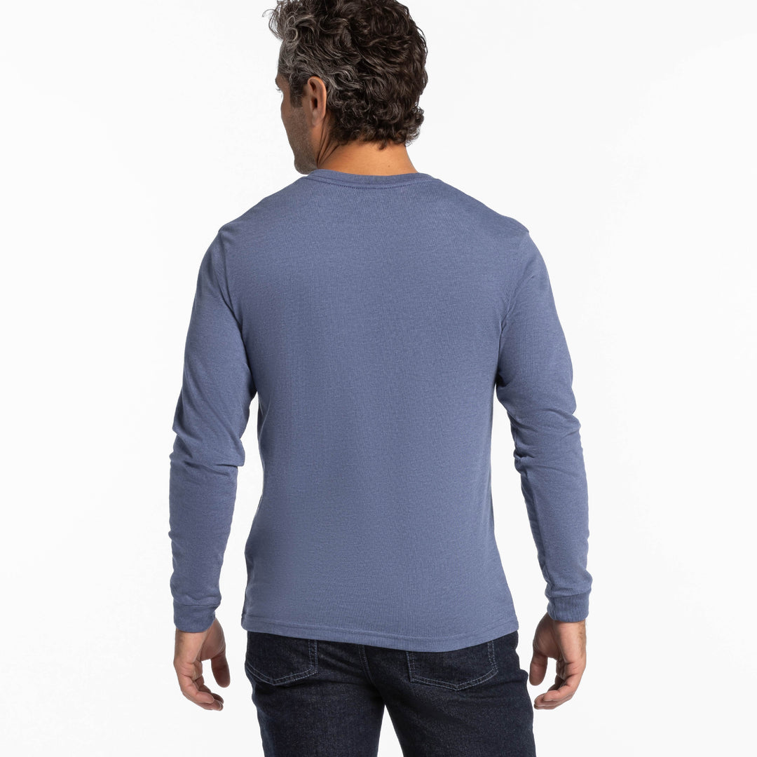 Ash & Erie Heather Blue Henley for Short Men   Long Sleeve Henley