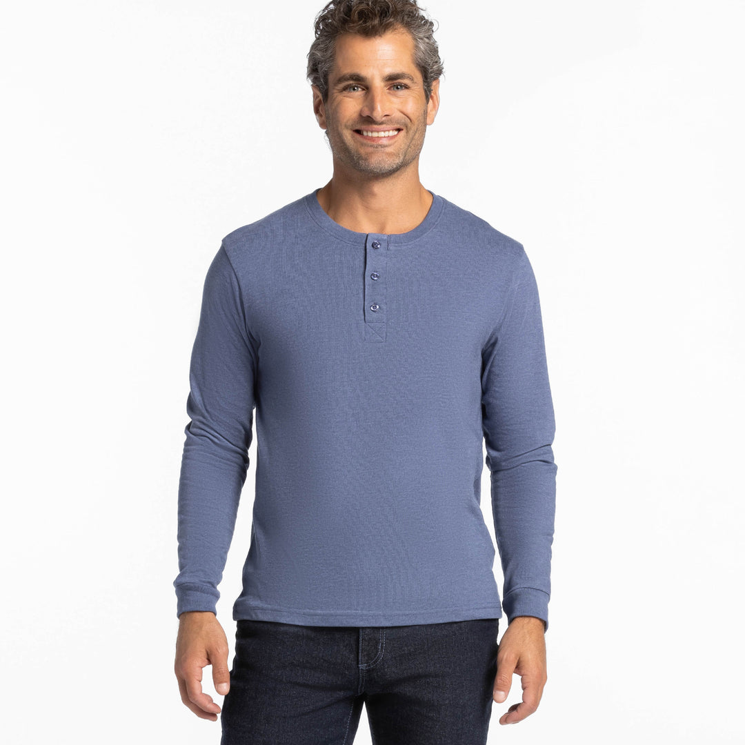 Ash & Erie Heather Blue Henley for Short Men   Long Sleeve Henley