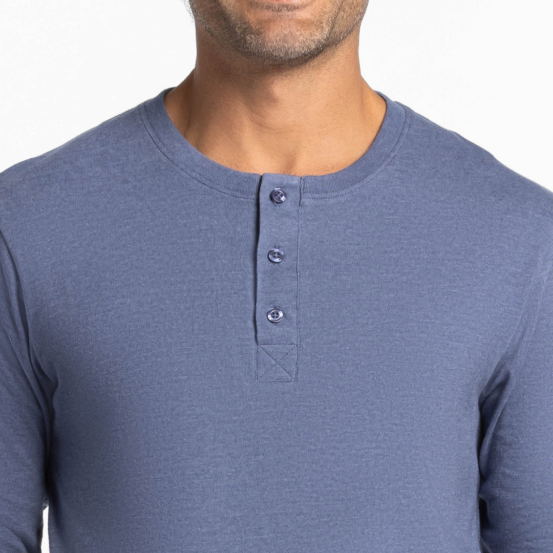 Ash & Erie Heather Blue Henley for Short Men   Long Sleeve Henley