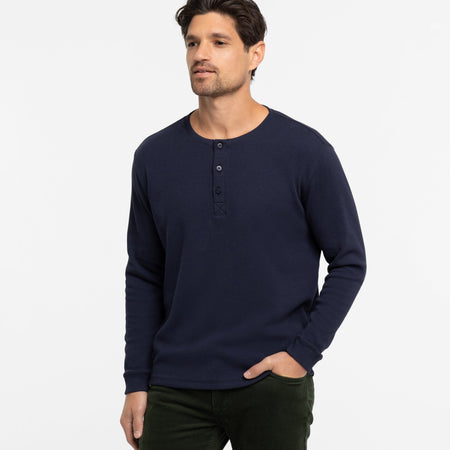 Ash & Erie Navy Waffle Henley for Short Men
