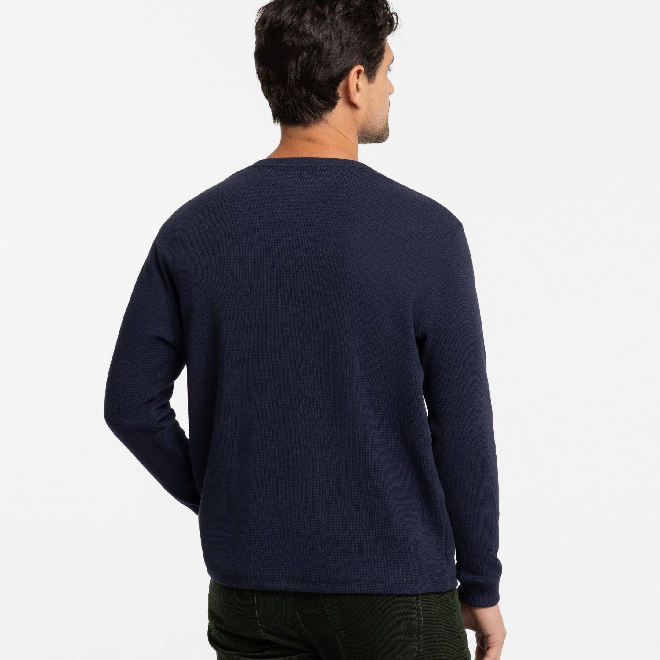 Ash & Erie Navy Waffle Henley for Short Men   Long Sleeve Henley