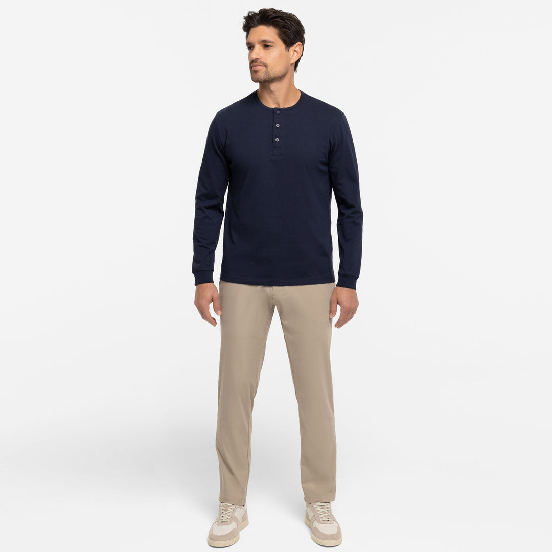 Ash & Erie True Navy Long Sleeve Pima Cotton Henley for Short Men   Long Sleeve Henley
