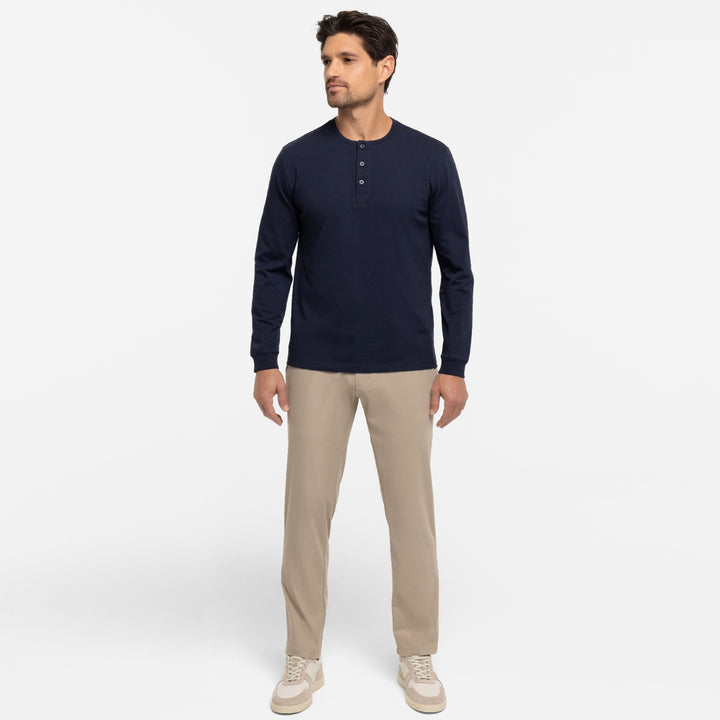 Ash & Erie True Navy Long Sleeve Pima Cotton Henley for Short Men   Long Sleeve Henley