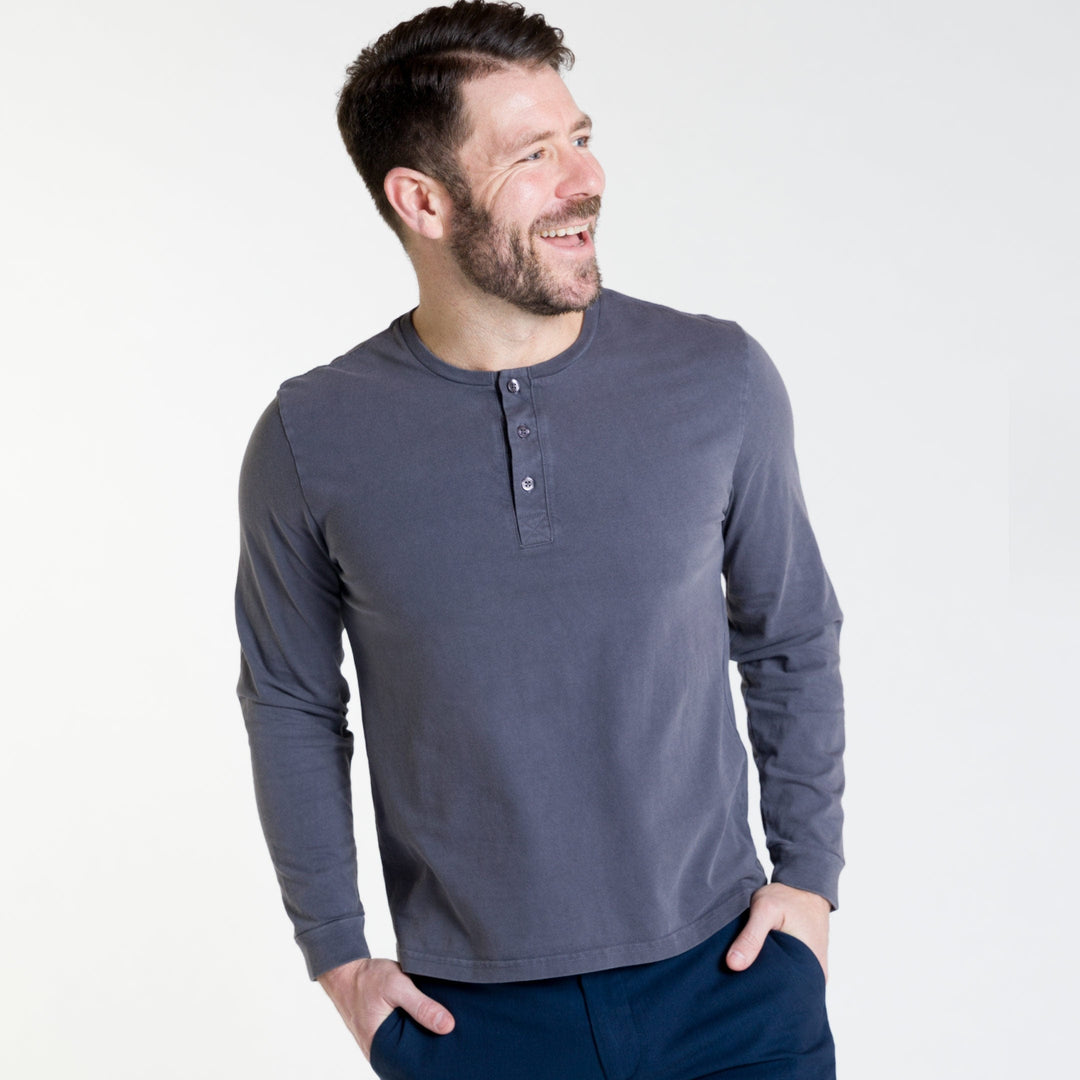 Ash & Erie Washed Charcoal Long Sleeve Pima Cotton Henley for Short Men   Long Sleeve Henley