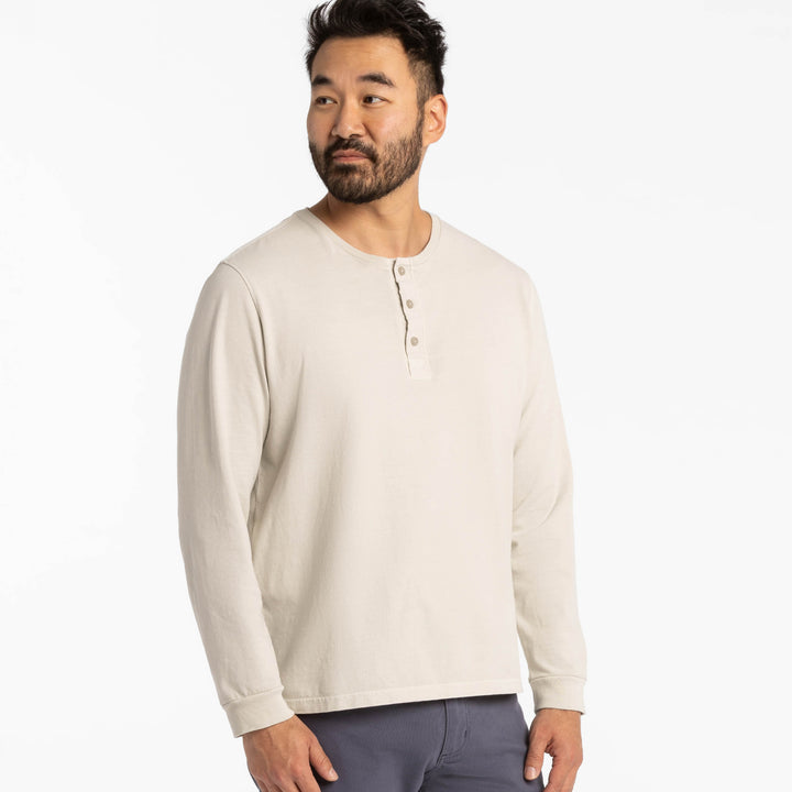 Ash & Erie Washed Oat Long Sleeve Pima Cotton Henley for Short Men   Long Sleeve Henley