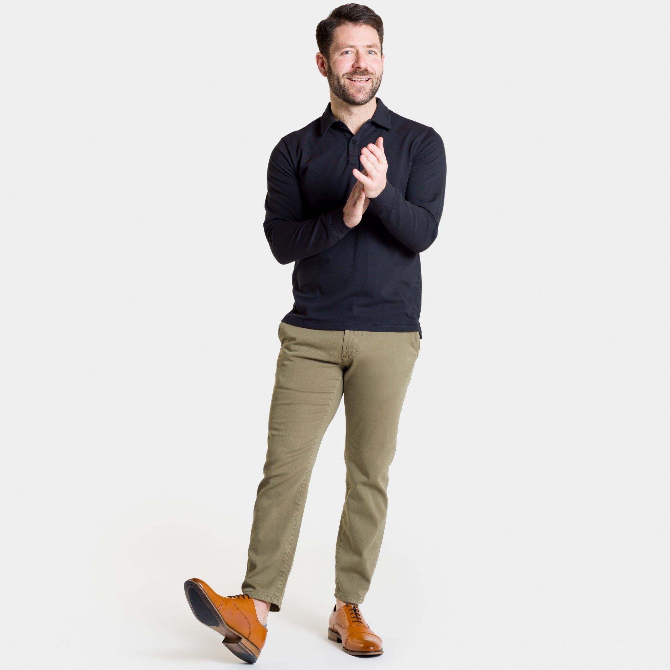 Buy Black Pique Long Sleeve Polo Shirt for Short Men | Ash & Erie Black / XS Buy Black Pique Long Sleeve Polo Shirt for Short Men | Ash & Erie Black / XS