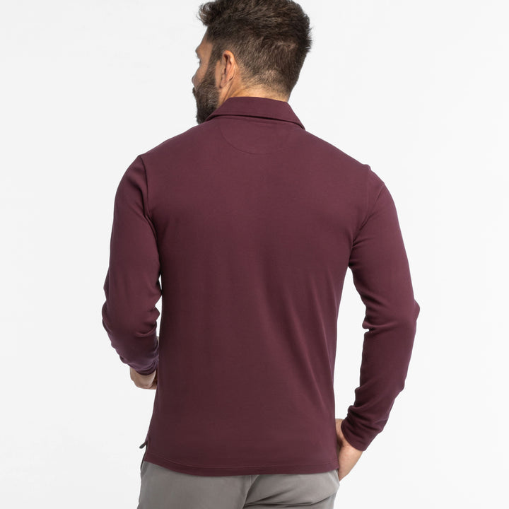 Buy Burgundy Pique Long Sleeve Polo Shirt for Short Men | Ash & Erie   Long Sleeve Polos