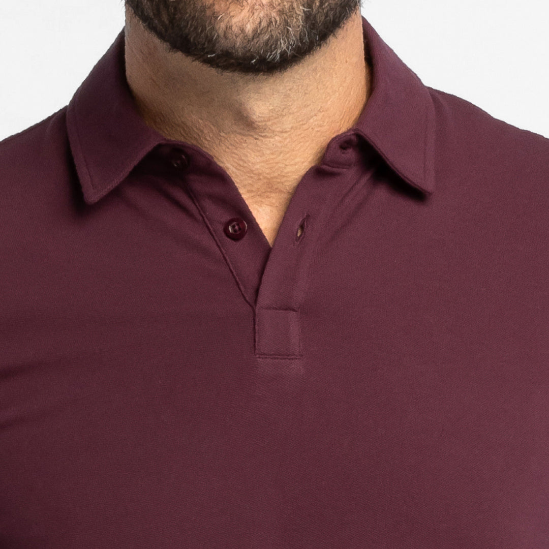 Buy Burgundy Pique Long Sleeve Polo Shirt for Short Men | Ash & Erie   Long Sleeve Polos