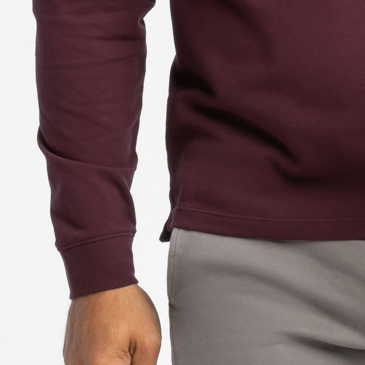 Buy Burgundy Pique Long Sleeve Polo Shirt for Short Men | Ash & Erie   Long Sleeve Polos