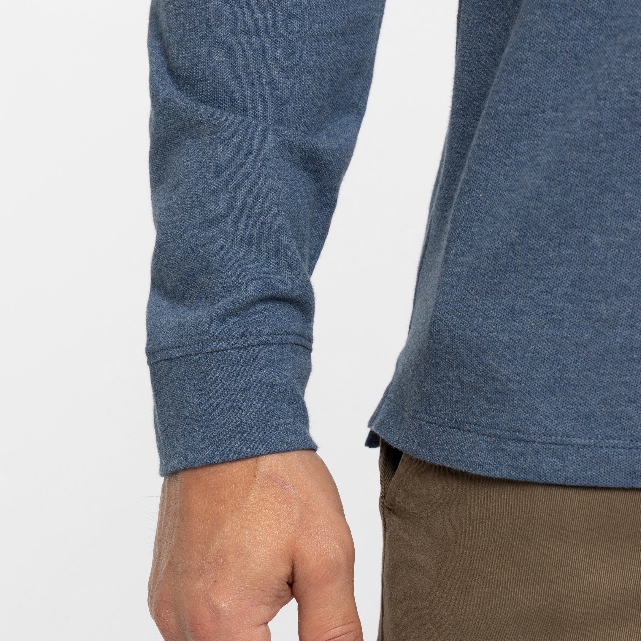Buy Heather Blue Pique Long Sleeve Polo Shirt for Short Men | Ash & Erie   Long Sleeve Polos