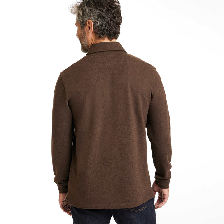 Buy Heather Mocha Pique Long Sleeve Polo Shirt for Short Men | Ash & Erie   Long Sleeve Polos