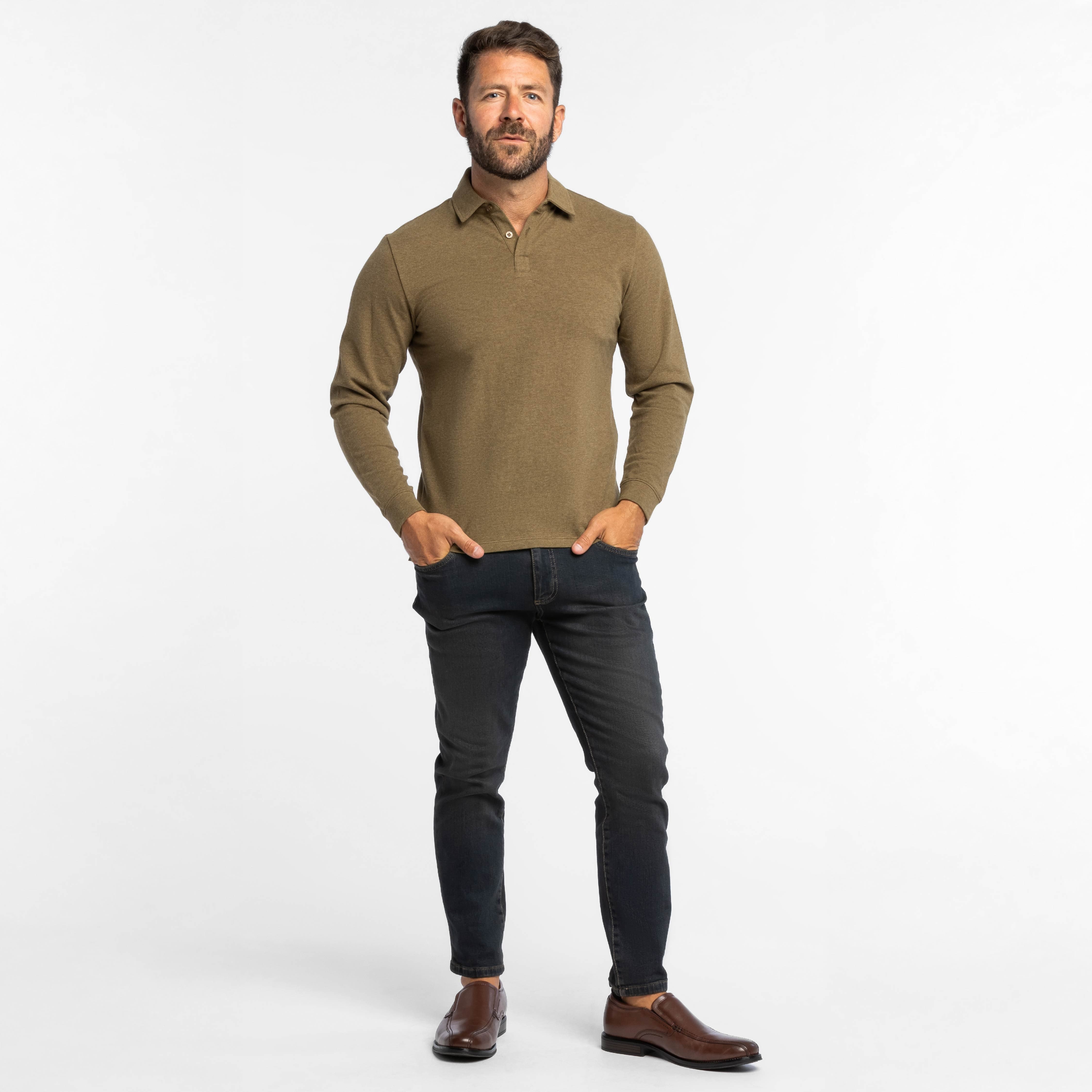 Olive green long sleeve polo best sale