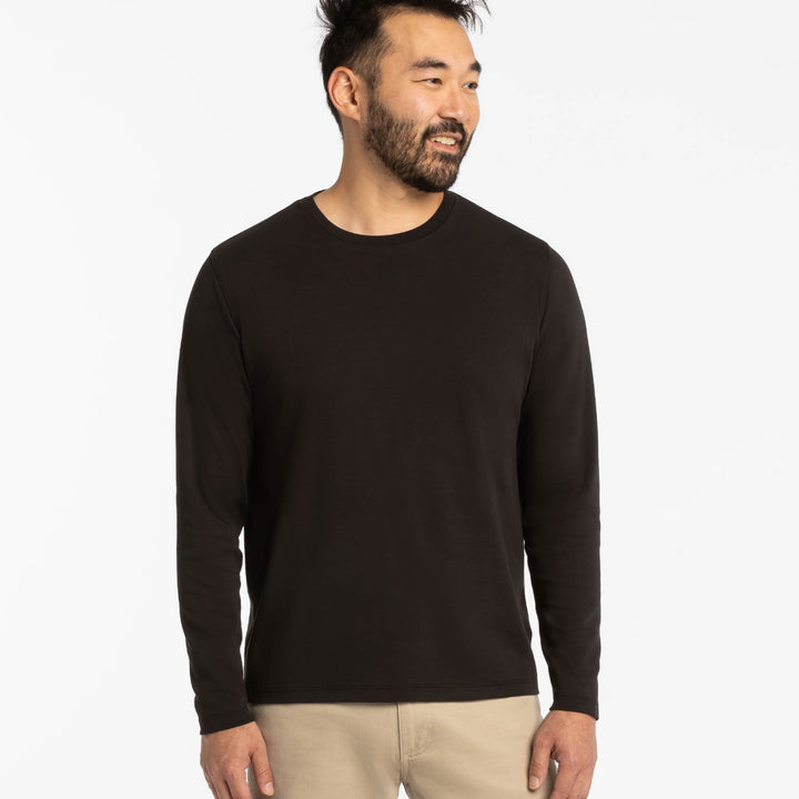 Ash & Erie Black Luxury Soft Touch Long Sleeve Crew Neck T-Shirt for Short Men   Long Sleeve Premium Tee