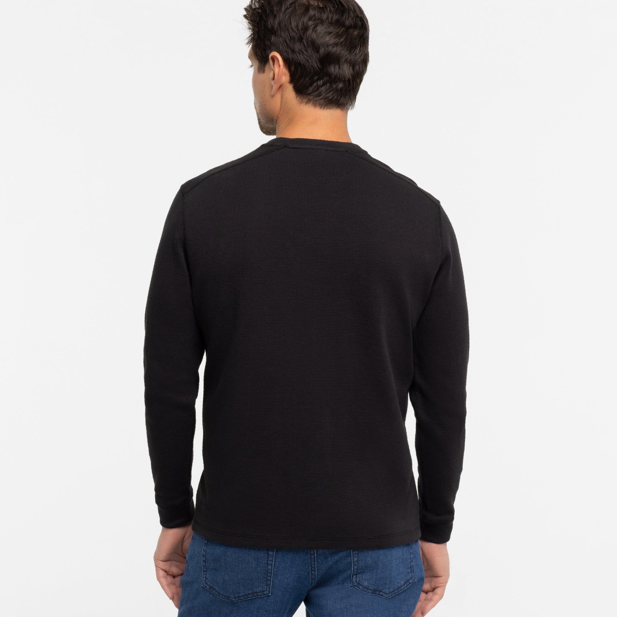 Ash & Erie Black Waffle Long Sleeve Crew Neck Tee for Short Men   Long Sleeve Premium Tee