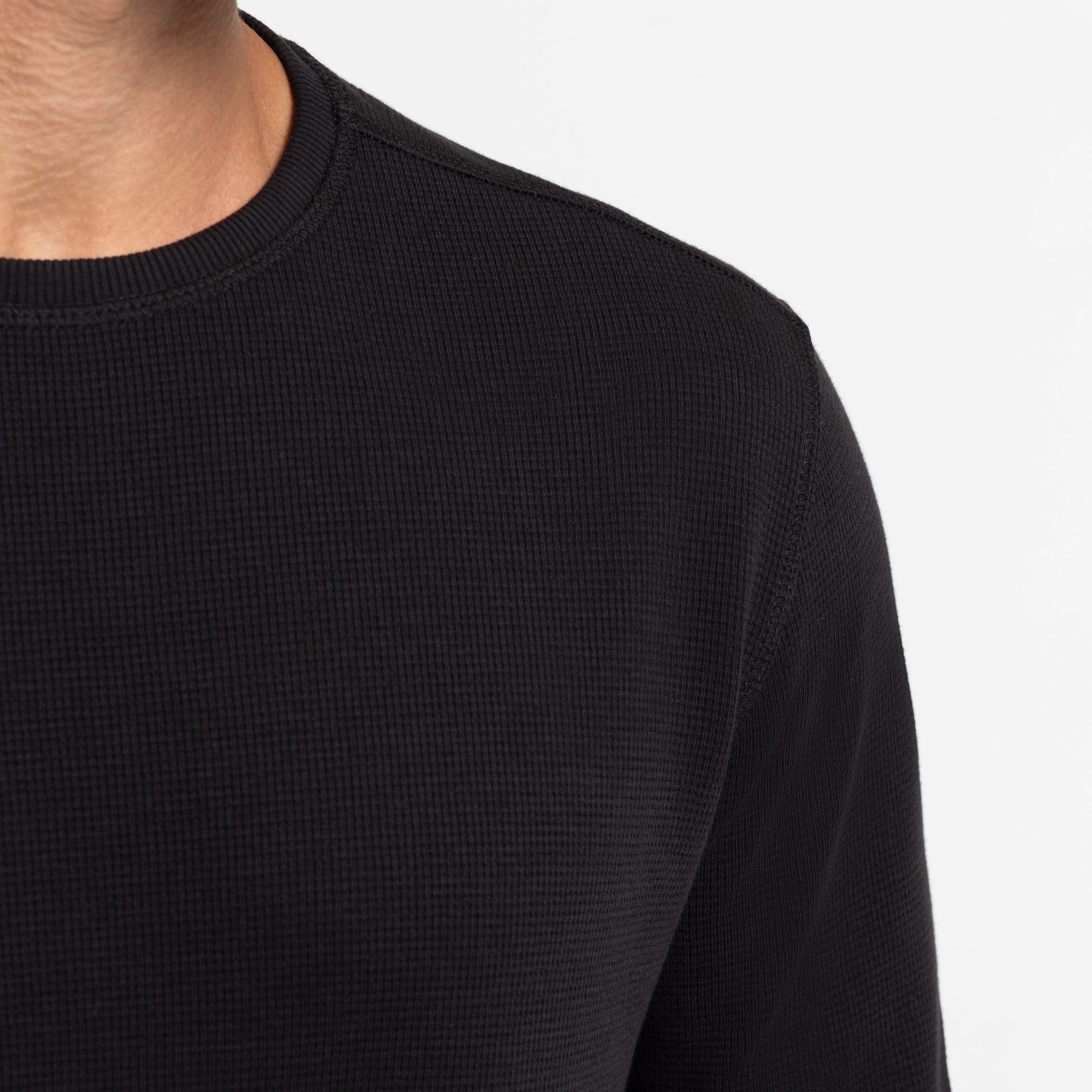 Ash & Erie Black Waffle Long Sleeve Crew Neck Tee for Short Men   Long Sleeve Premium Tee