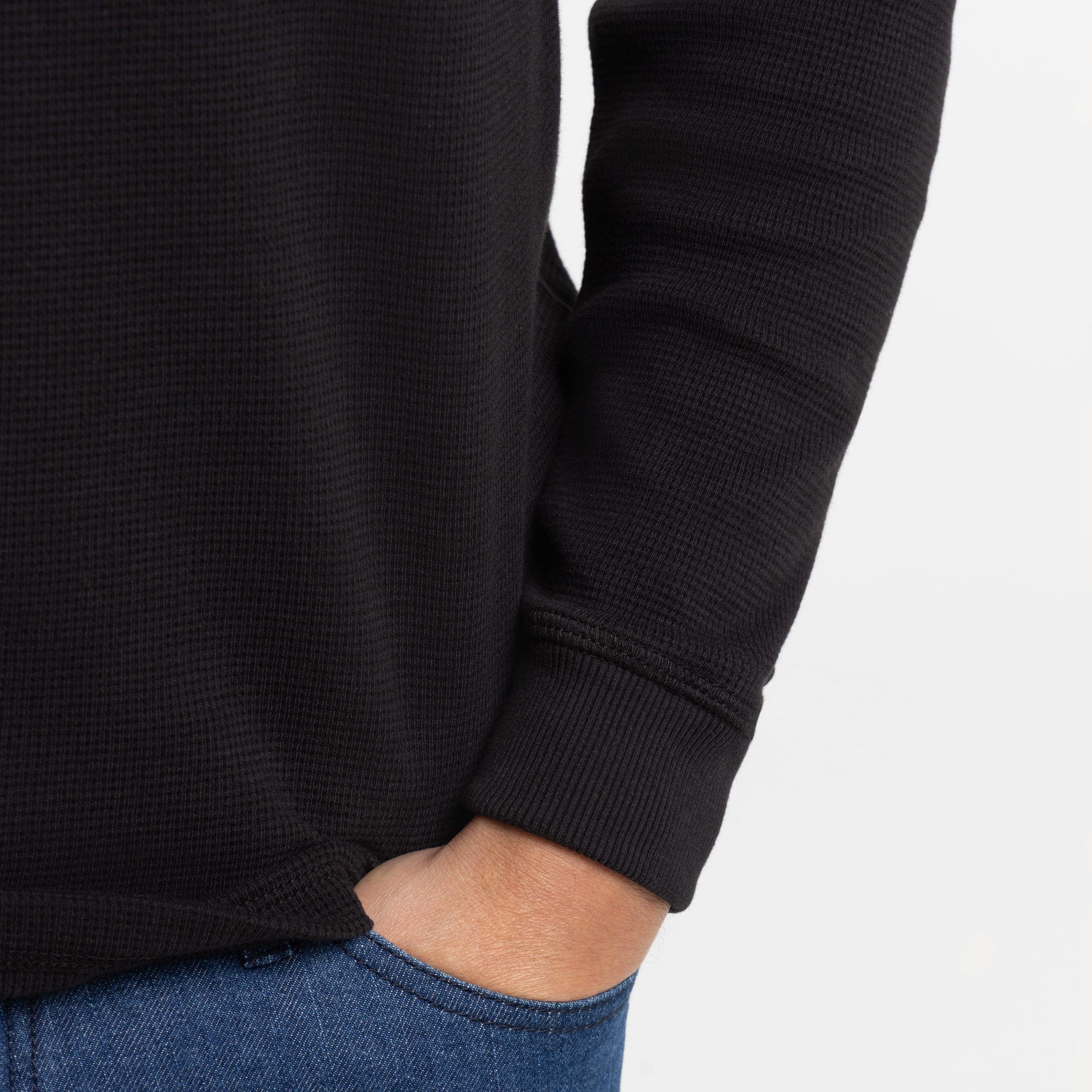 Ash & Erie Black Waffle Long Sleeve Crew Neck Tee for Short Men   Long Sleeve Premium Tee