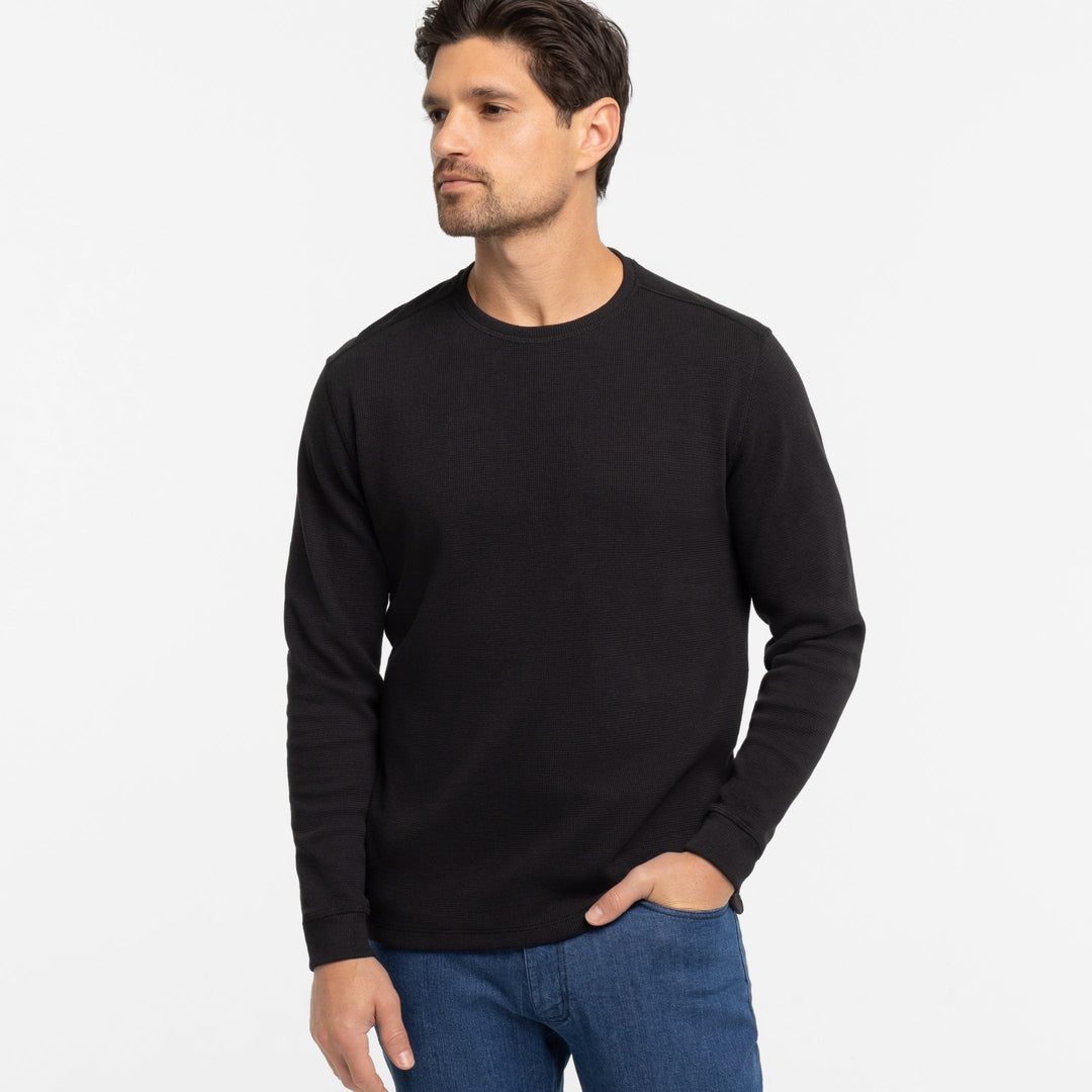 Ash & Erie Black Waffle Long Sleeve Crew Neck Tee for Short Men   Long Sleeve Premium Tee