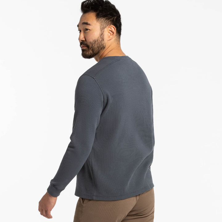 Ash & Erie Bright Navy Waffle Long Sleeve Crew Neck Tee for Short Men   Long Sleeve Premium Tee