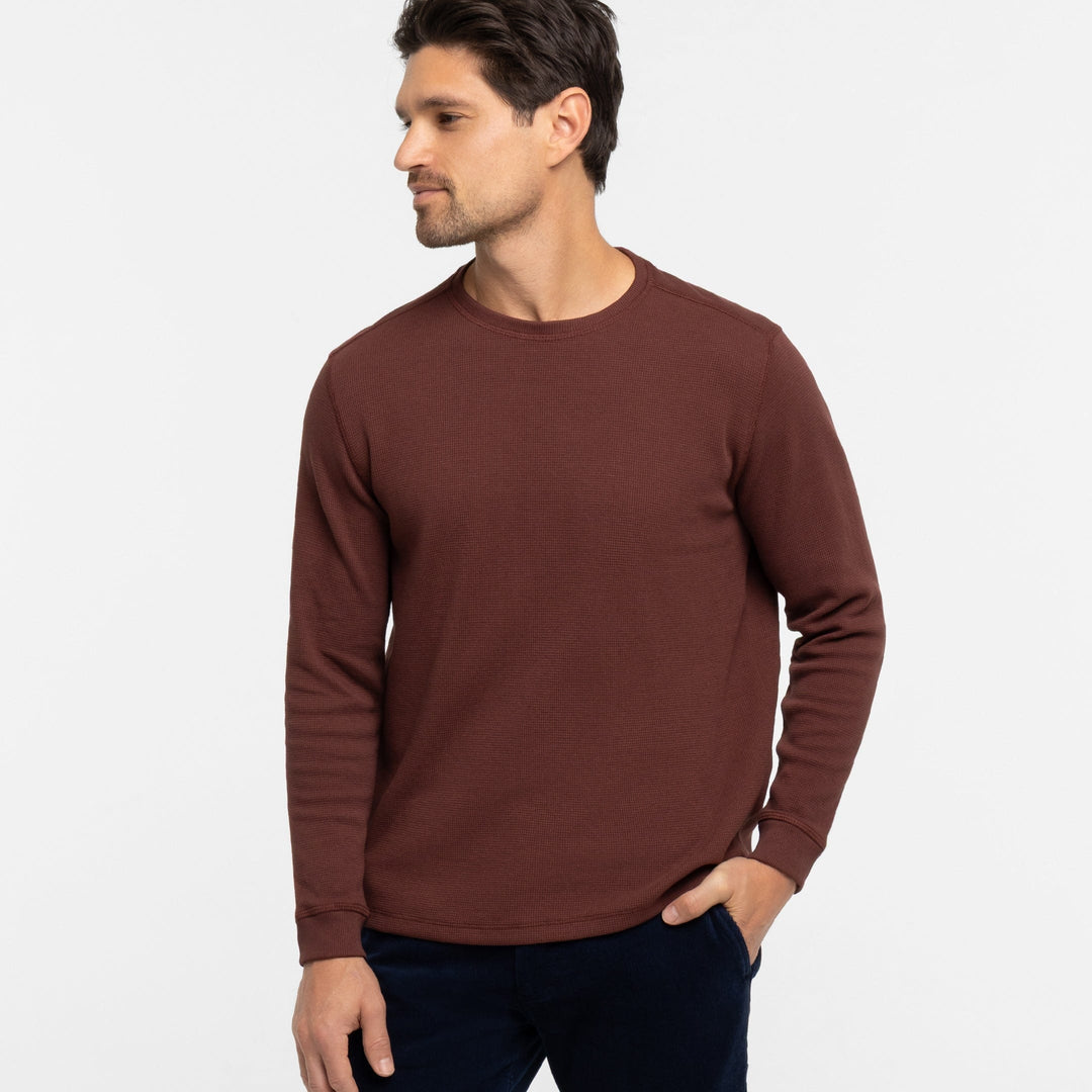 Ash Erie Burgundy Waffle Long Sleeve Crew Neck Tee for Short Men