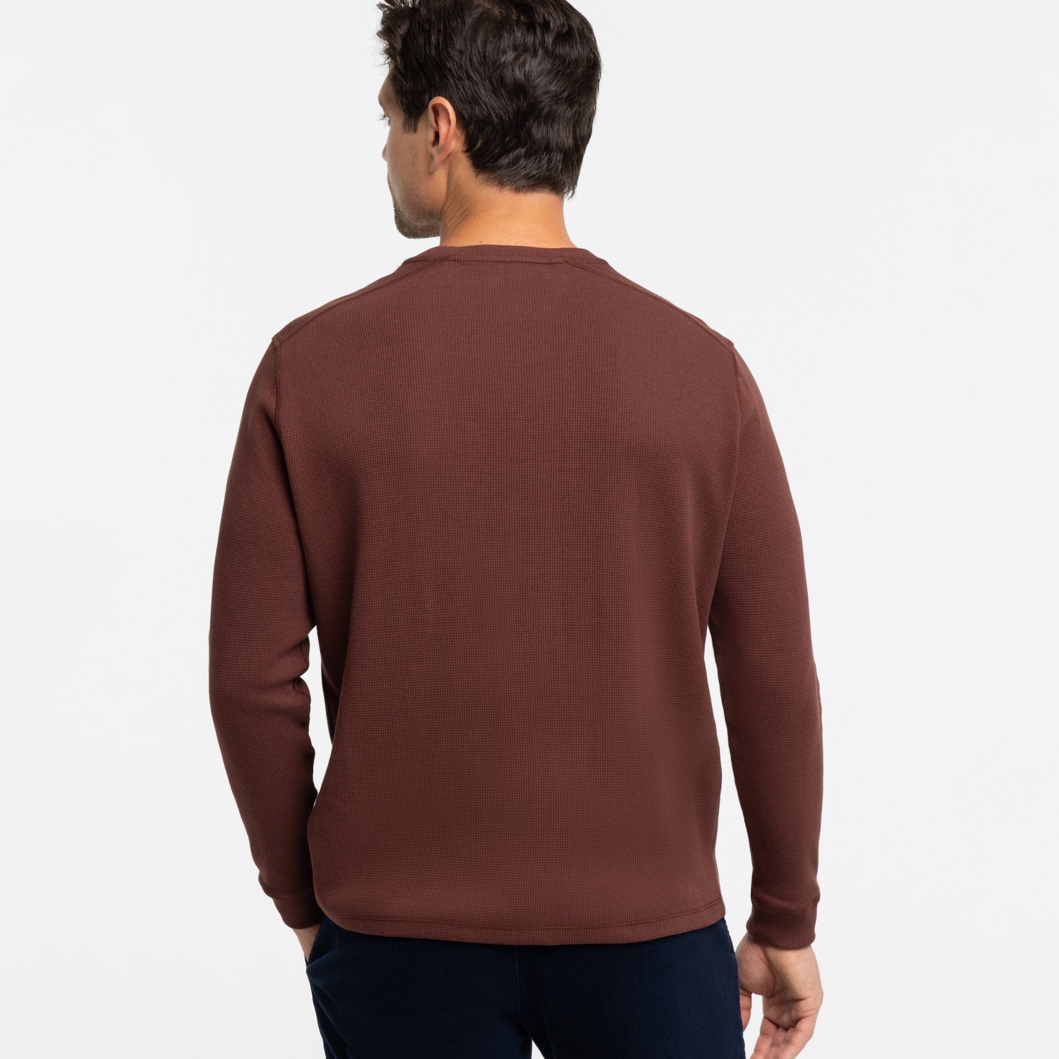 Ash & Erie Burgundy Waffle Long Sleeve Crew Neck Tee for Short Men   Long Sleeve Premium Tee