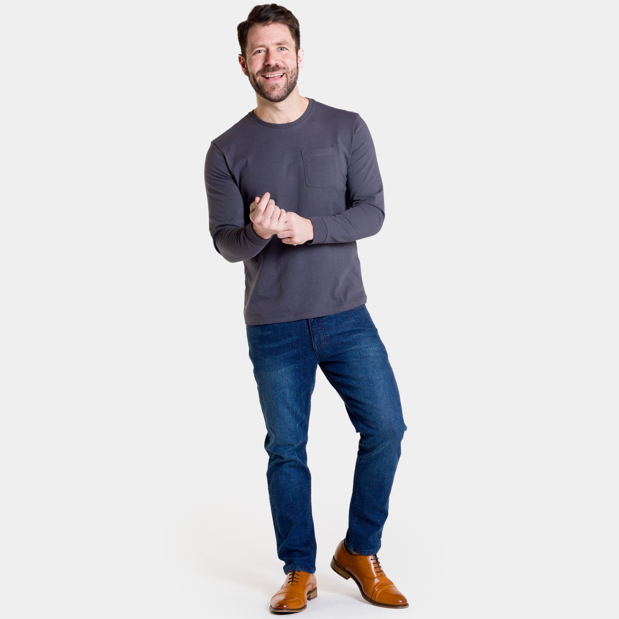 Ash & Erie Charcoal Long Sleeve Pima Cotton Crew Neck Tee