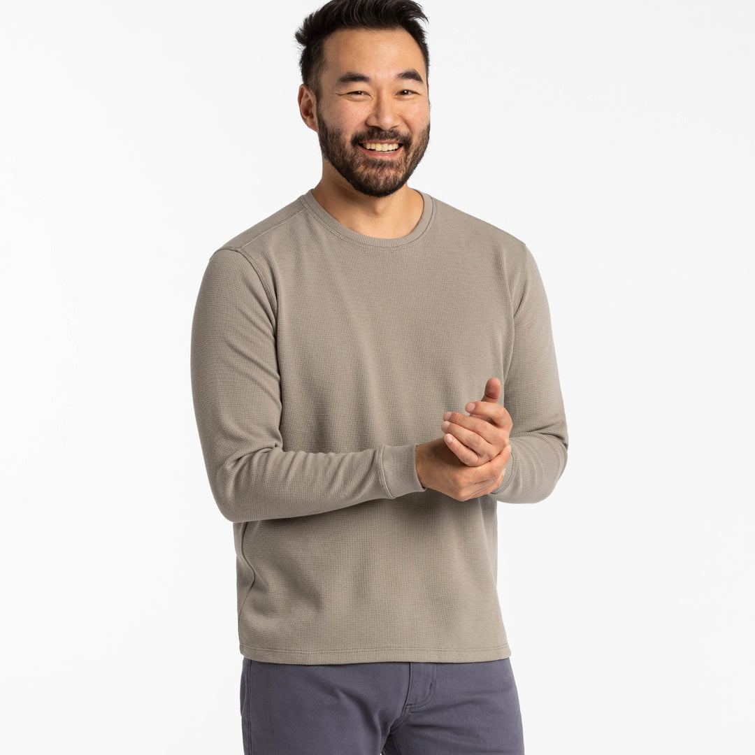 Ash Erie Grey Waffle Long Sleeve Crew Neck Tee for Short Men
