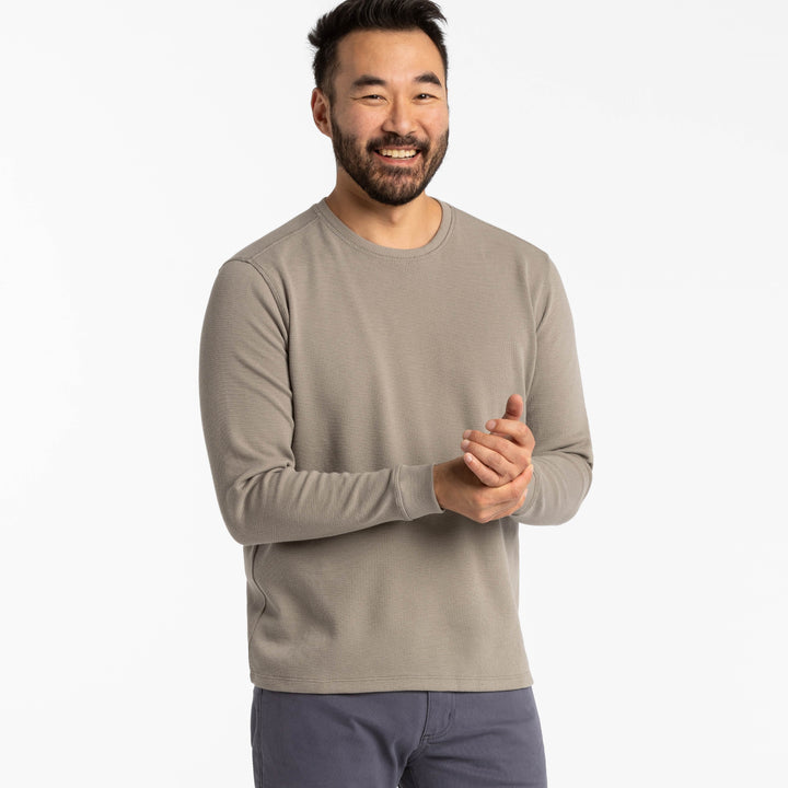 Ash & Erie Grey Waffle Long Sleeve Crew Neck Tee for Short Men   Long Sleeve Premium Tee