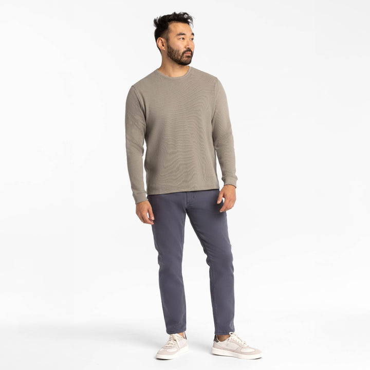 Ash & Erie Grey Waffle Long Sleeve Crew Neck Tee for Short Men   Long Sleeve Premium Tee