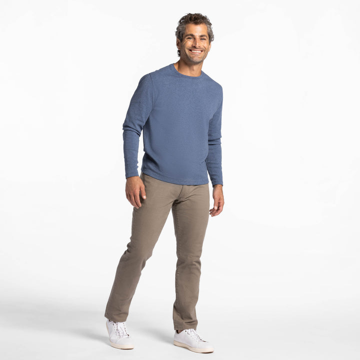 Ash & Erie Heather Blue Luxury Soft Touch Long Sleeve Crew Neck T-Shirt for Short Men   Long Sleeve Premium Tee