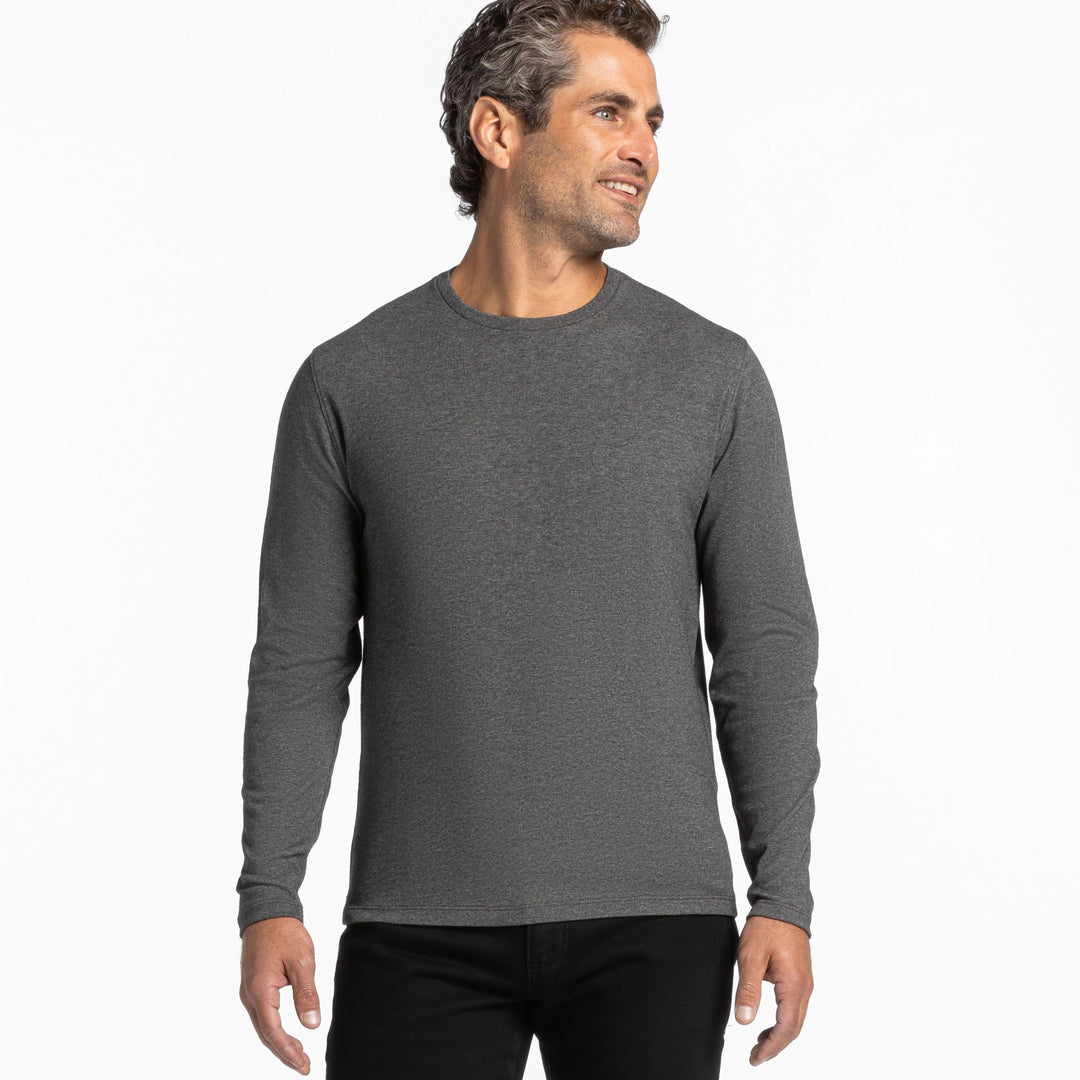 Ash & Erie Heather Charcoal Luxury Soft Touch Long Sleeve Crew Neck T-Shirt for Short Men   Long Sleeve Premium Tee