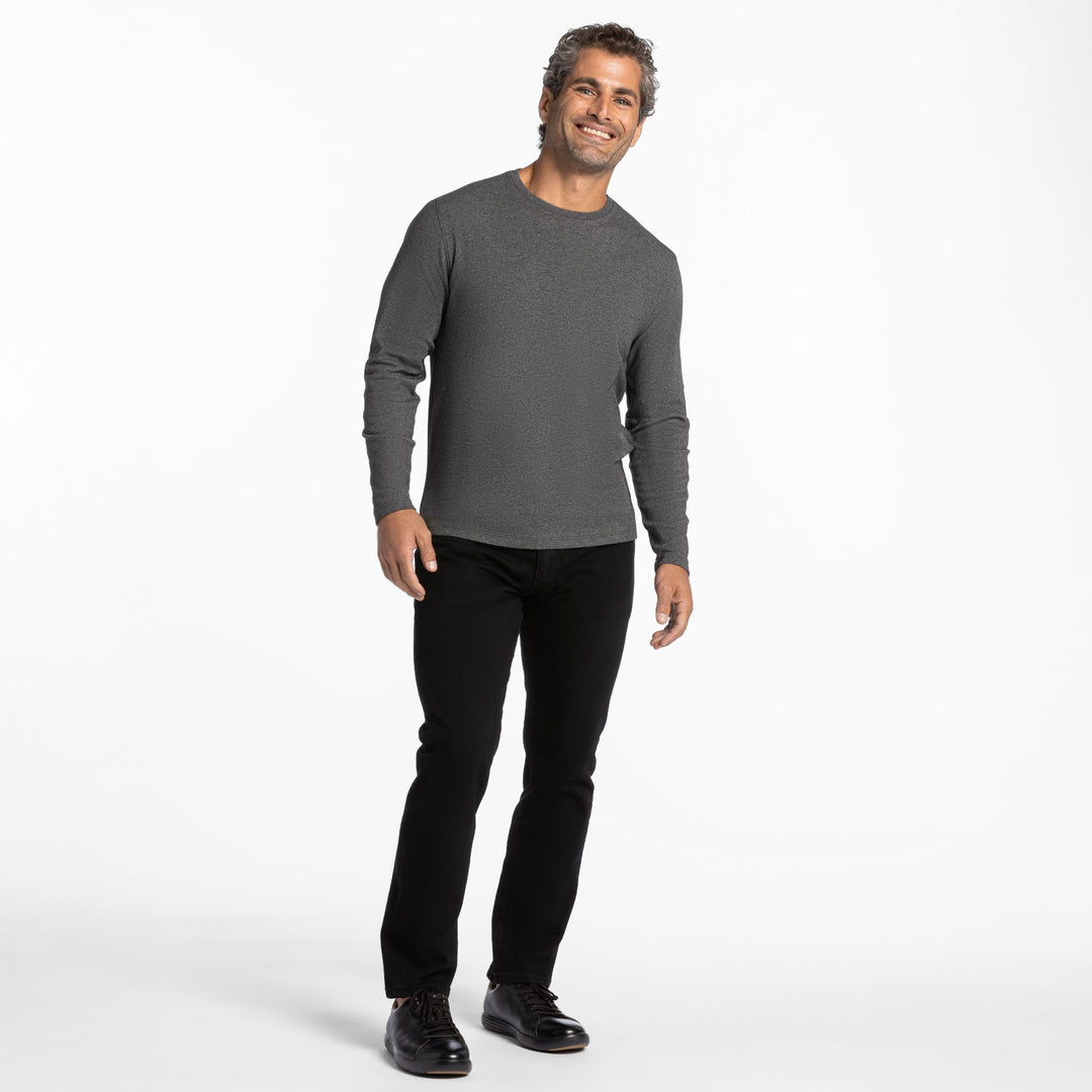 Ash & Erie Heather Charcoal Luxury Soft Touch Long Sleeve Crew Neck T-Shirt for Short Men   Long Sleeve Premium Tee