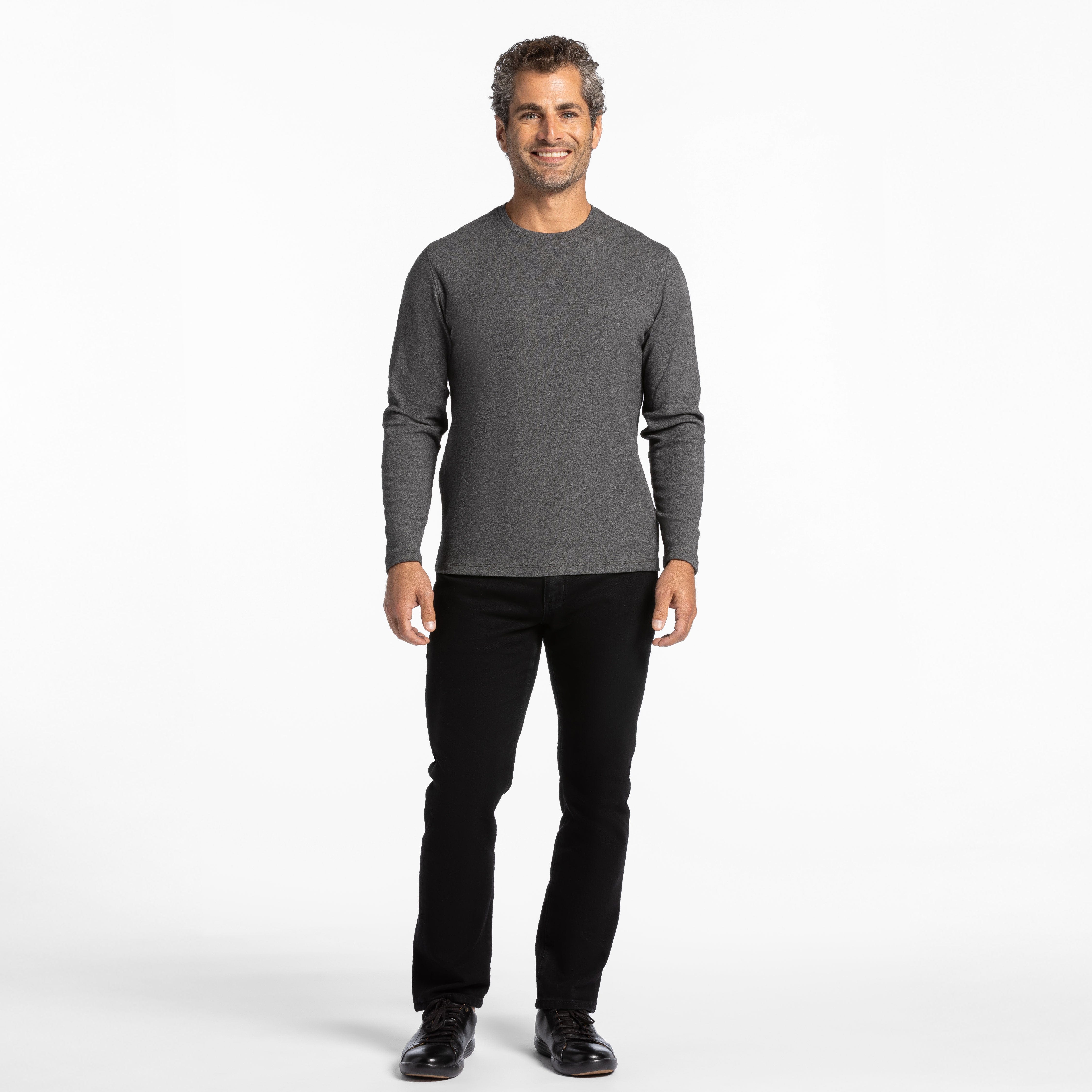 Ash & Erie Heather Charcoal Luxury Soft Touch Long Sleeve Crew Neck T-Shirt for Short Men   Long Sleeve Premium Tee