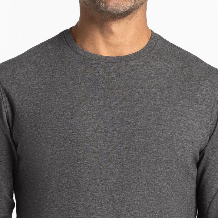 Ash & Erie Heather Charcoal Luxury Soft Touch Long Sleeve Crew Neck T-Shirt for Short Men   Long Sleeve Premium Tee