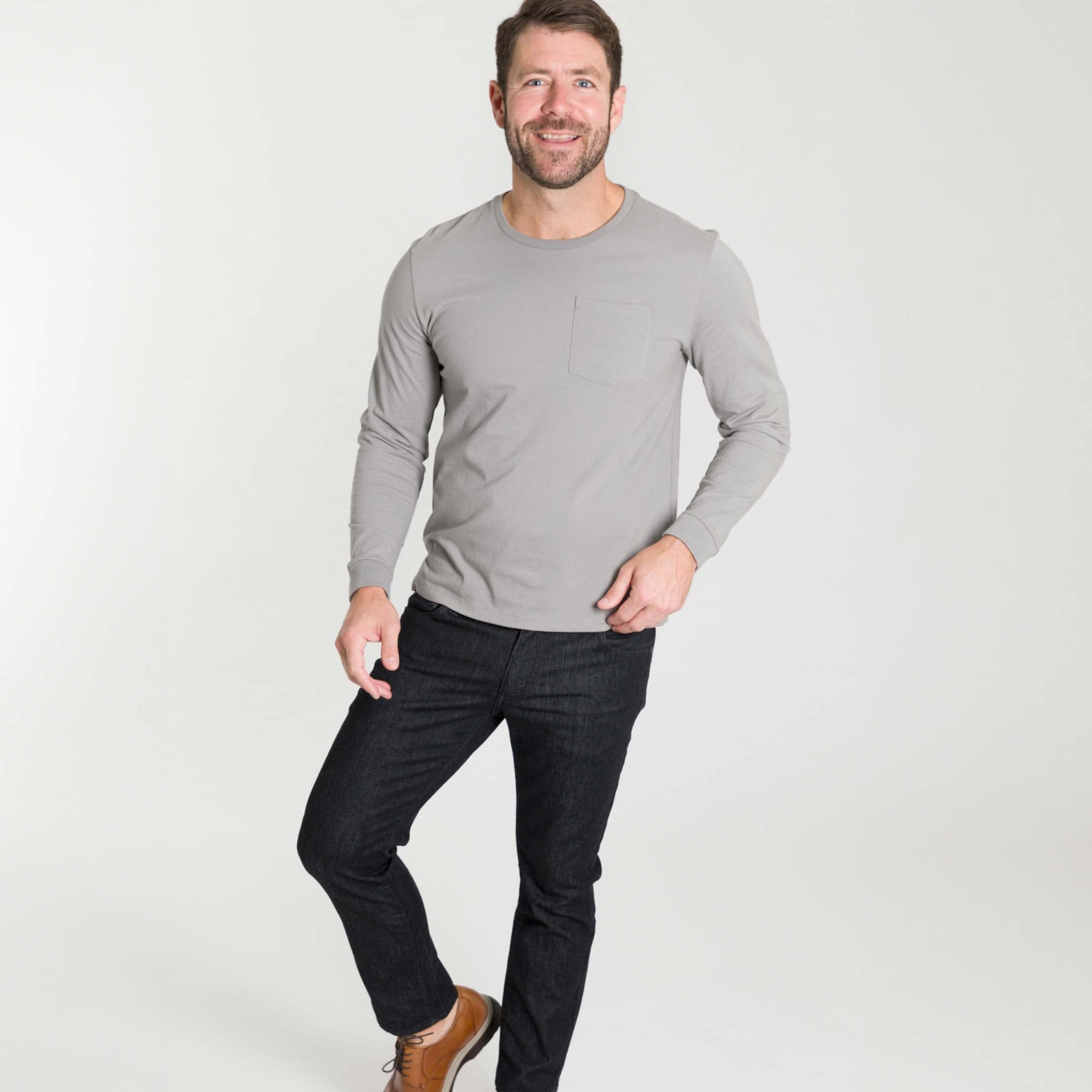Ash & Erie Light Grey Long Sleeve Pima Cotton Crew Neck Tee for