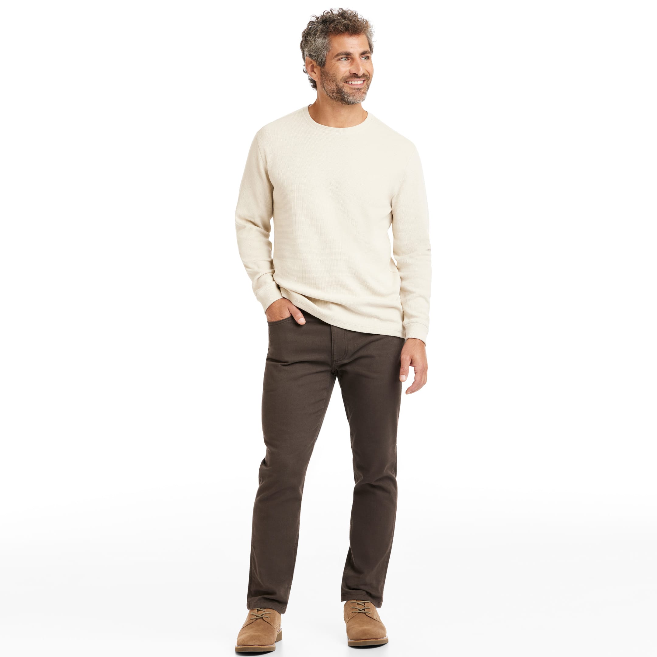 Ash & Erie Oat Waffle Long Sleeve Crew Neck Tee for Short Men   Long Sleeve Premium Tee