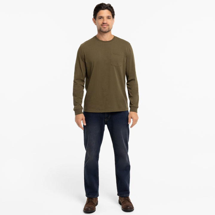 Ash & Erie Olive Long Sleeve Pima Cotton Crew Neck Tee for Short Men   Long Sleeve Premium Tee