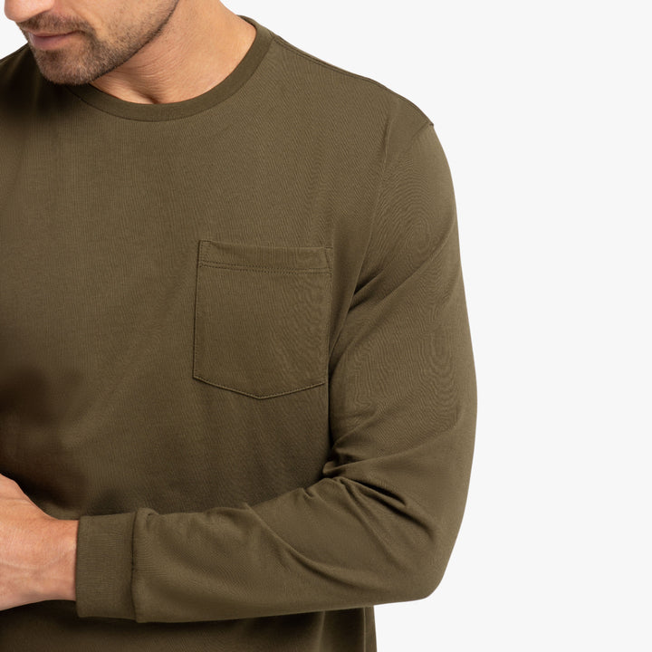 Ash & Erie Olive Long Sleeve Pima Cotton Crew Neck Tee for Short Men   Long Sleeve Premium Tee