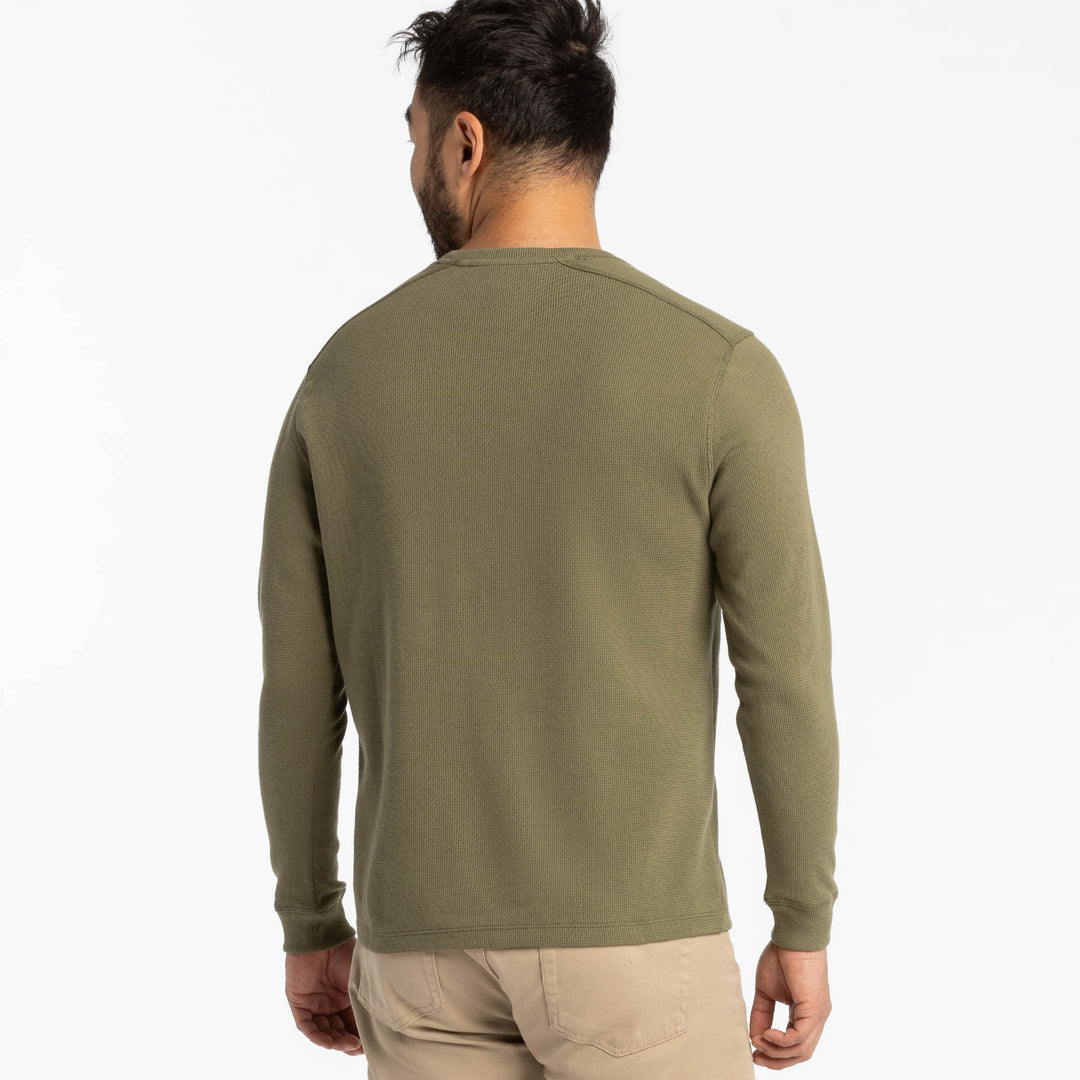 Ash & Erie Olive Waffle Long Sleeve Crew Neck Tee for Short Men   Long Sleeve Premium Tee