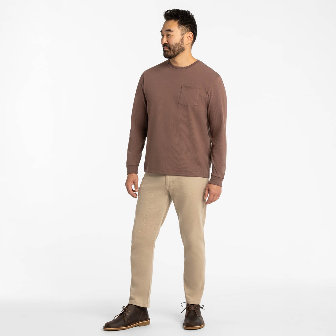 Ash & Erie Peppercorn Long Sleeve Pima Cotton Crew Neck Tee for Short Men   Long Sleeve Premium Tee