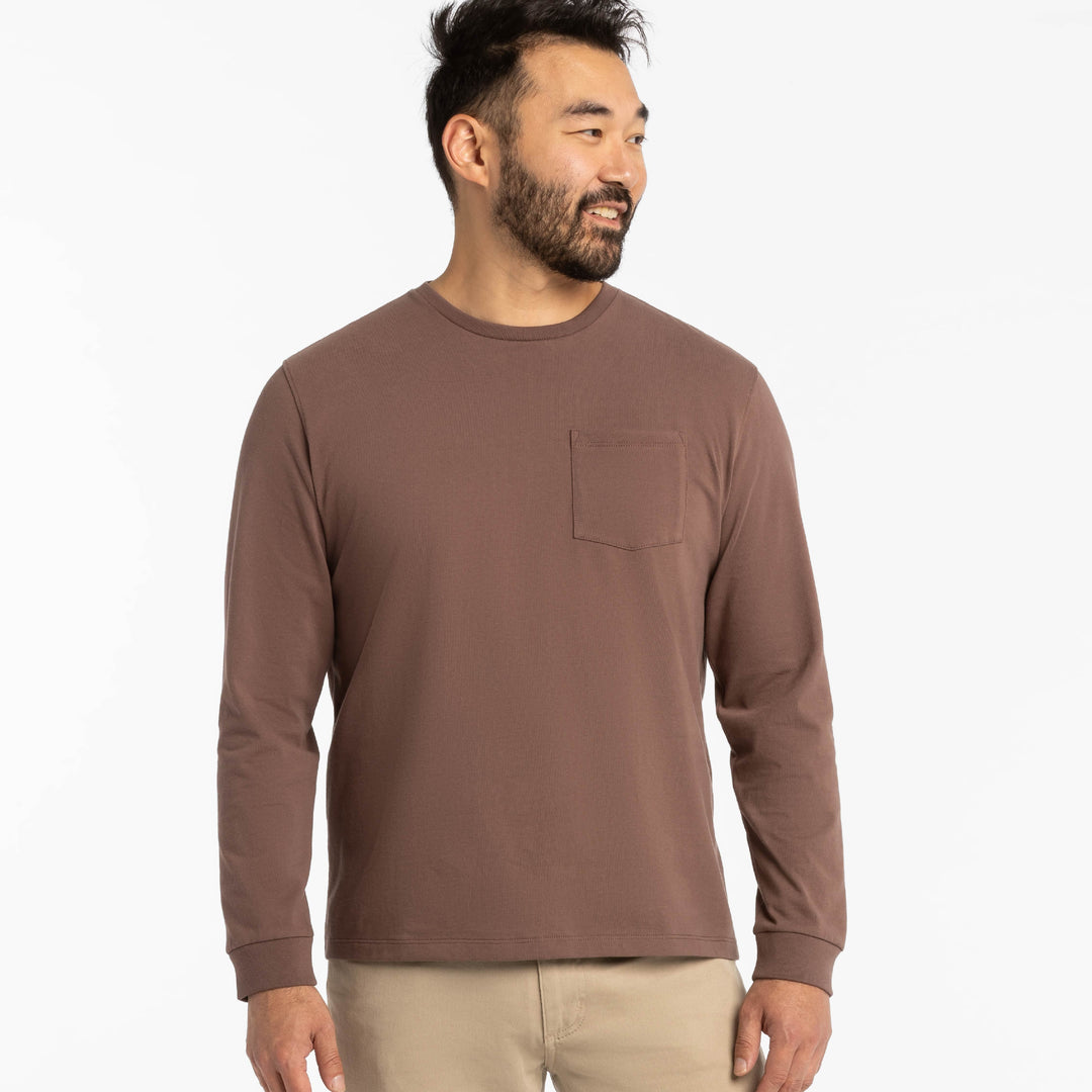 Ash & Erie Peppercorn Long Sleeve Pima Cotton Crew Neck Tee for Short Men   Long Sleeve Premium Tee