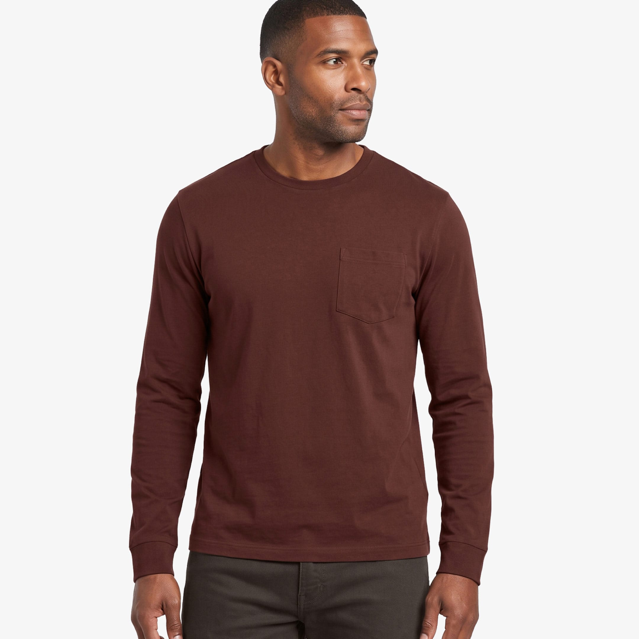 Ash & Erie Rum Long Sleeve Pima Cotton Crew Neck Tee for Short Men   Long Sleeve Premium Tee