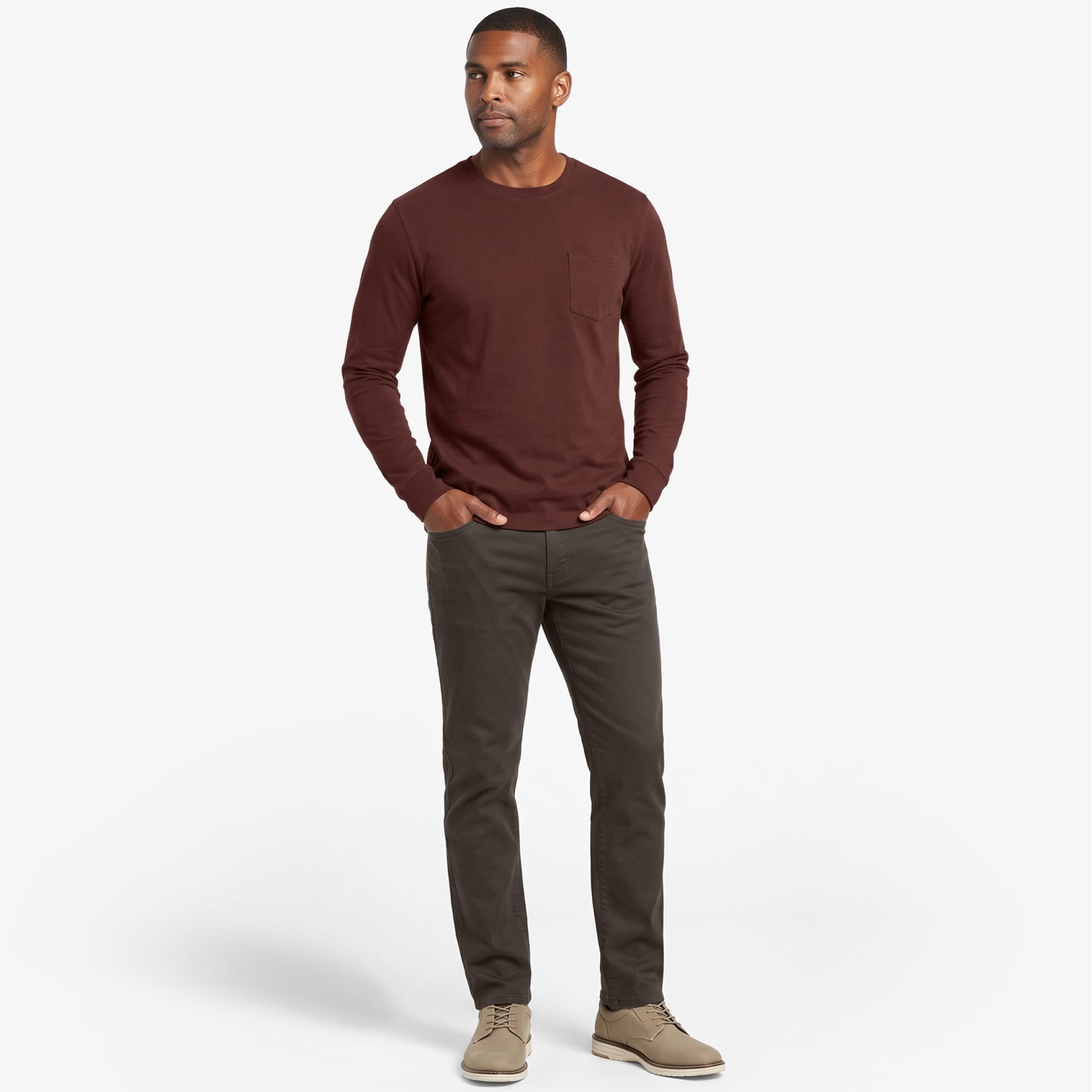 Ash & Erie Rum Long Sleeve Pima Cotton Crew Neck Tee for Short Men   Long Sleeve Premium Tee