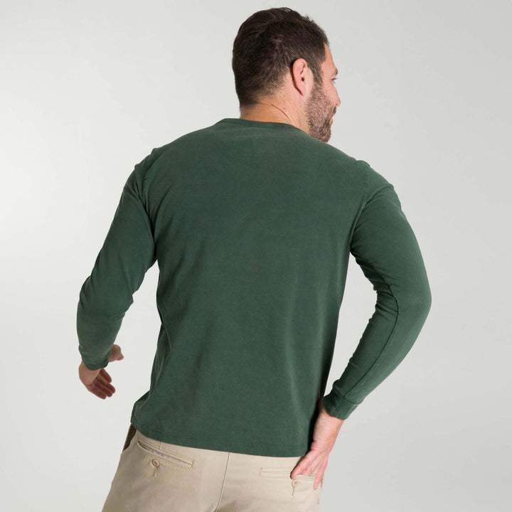 Ash & Erie Washed Green Long Sleeve Pima Cotton Crew Neck Tee for Short Men   Long Sleeve Premium Tee