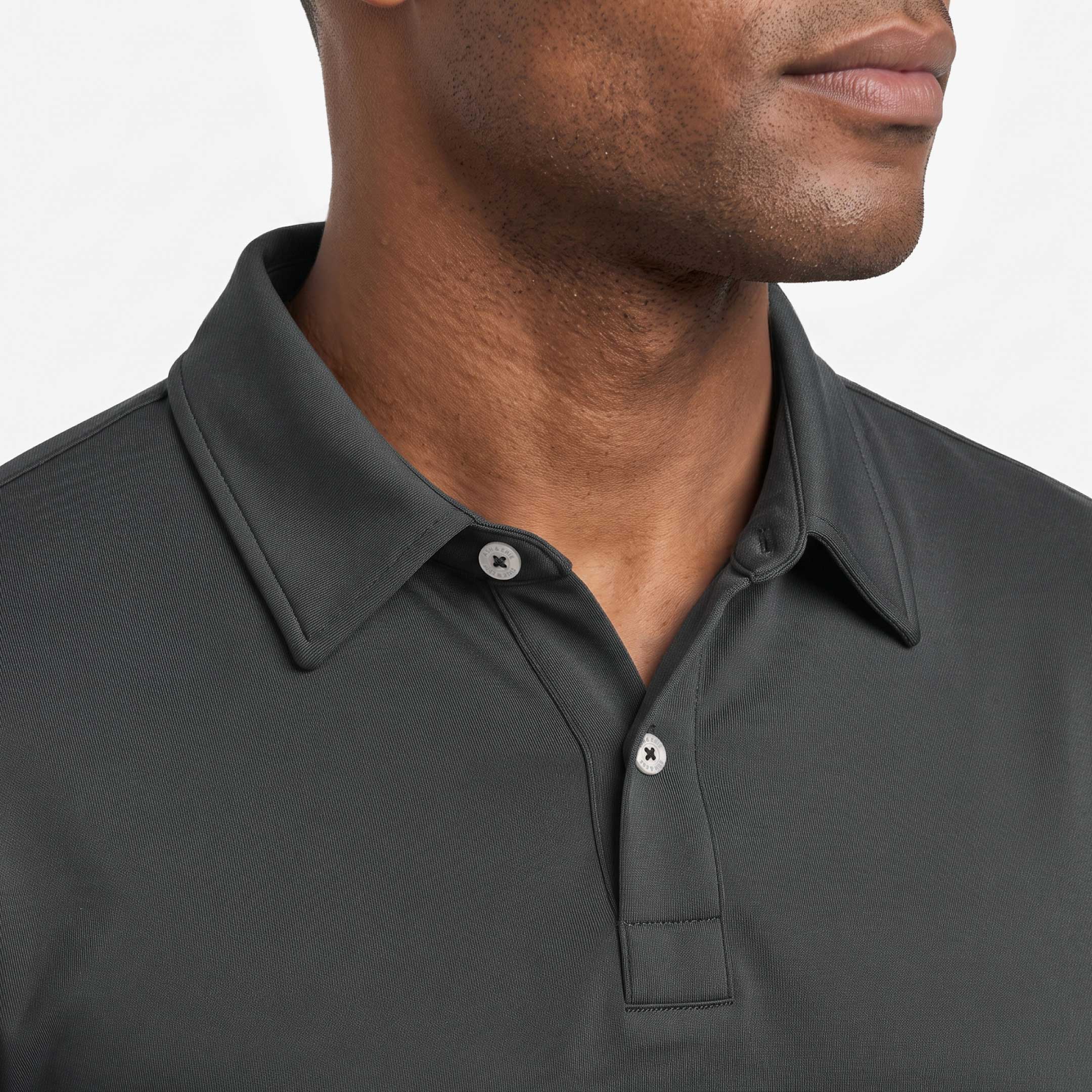 Ash & Erie Dark Grey Long Sleeve Tech Polo Shirt for Short Men   Long Sleeve Tech Polo