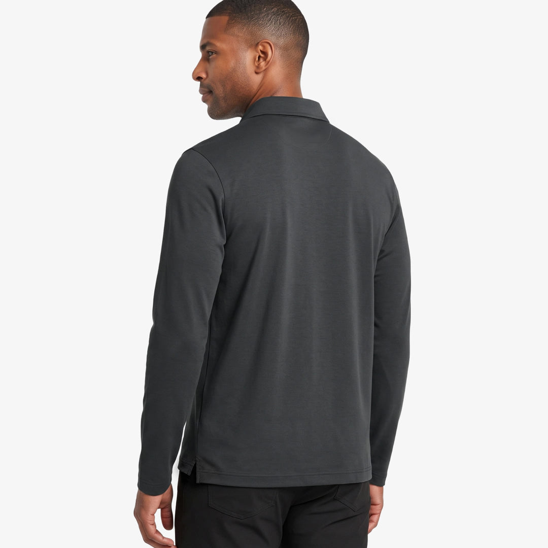 Ash & Erie Dark Grey Long Sleeve Tech Polo Shirt for Short Men   Long Sleeve Tech Polo