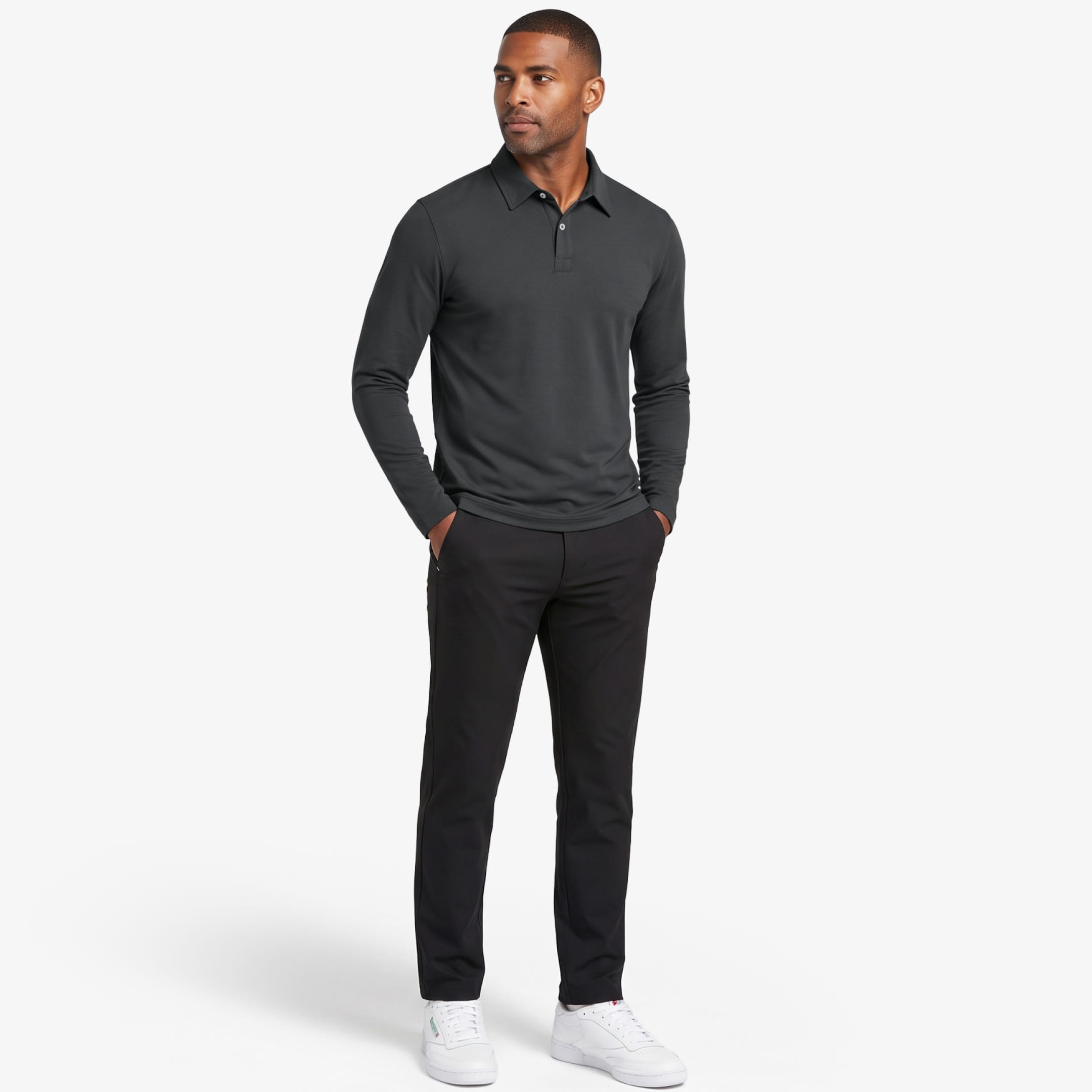 Ash & Erie Dark Grey Long Sleeve Tech Polo Shirt for Short Men   Long Sleeve Tech Polo