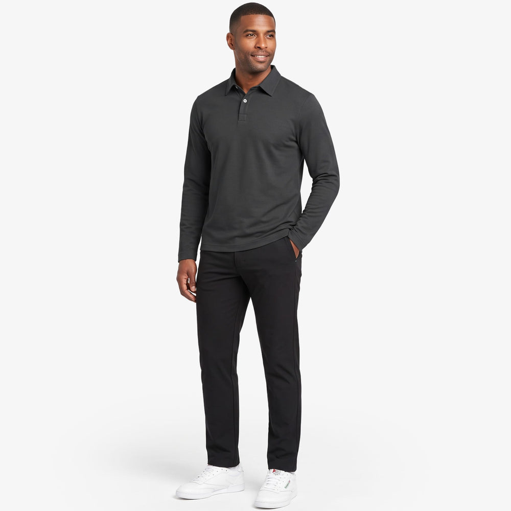Ash & Erie Dark Grey Long Sleeve Tech Polo Shirt for Short Men   Long Sleeve Tech Polo
