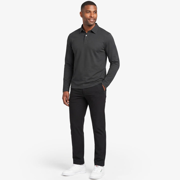 Ash & Erie Dark Grey Long Sleeve Tech Polo Shirt for Short Men   Long Sleeve Tech Polo